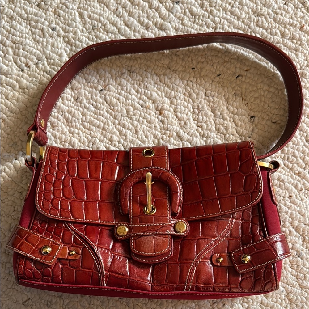 Cunty Red Crocodile-Embossed shoulder bag